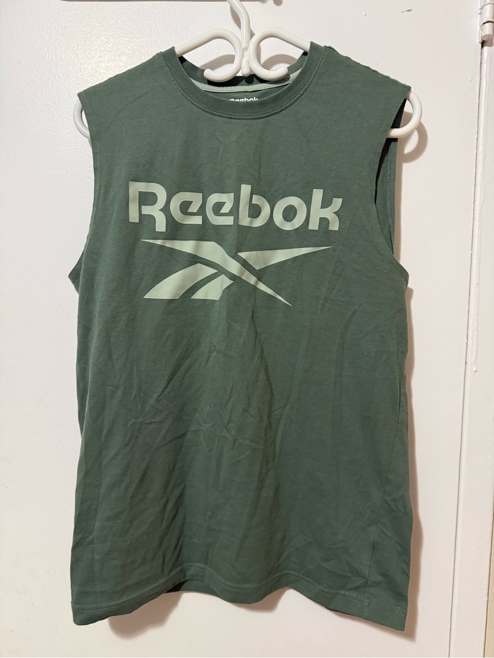 Reebok Olive Green Sleeveless Muscle Tank with White Logo